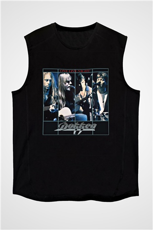 Dokken Baskılı Unisex Siyah Kolsuz Tişört