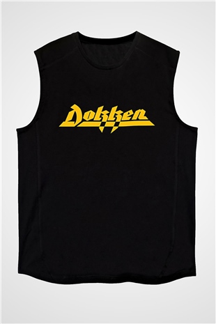 Dokken Baskılı Unisex Siyah Kolsuz Tişört - Tshirt