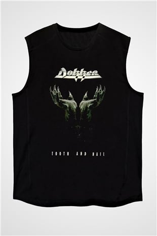 Dokken Baskılı Unisex Siyah Kolsuz Tişört - Tshirt