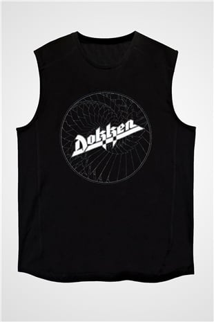 Dokken Baskılı Unisex Siyah Kolsuz Tişört - Tshirt
