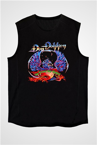 Dokken Baskılı Unisex Siyah Kolsuz Tişört - Tshirt