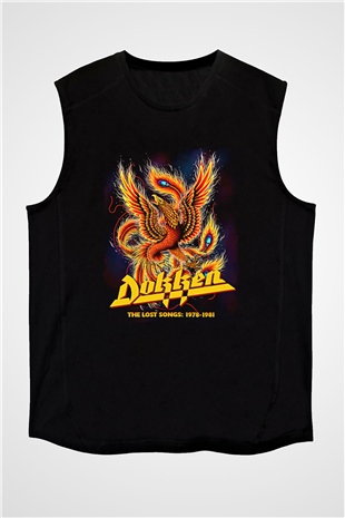 Dokken Baskılı Unisex Siyah Kolsuz Tişört - Tshirt