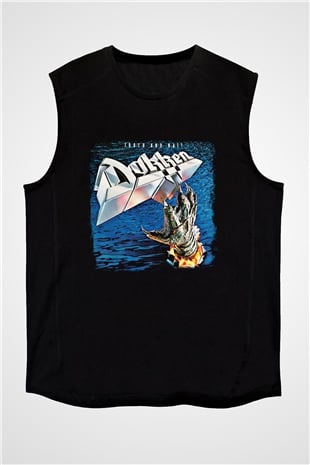 Dokken Baskılı Unisex Siyah Kolsuz Tişört