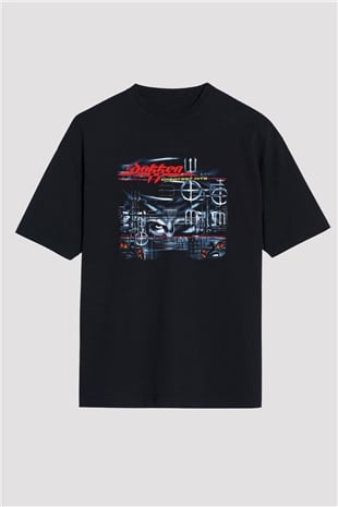 Dokken Baskılı Unisex Siyah Oversize Tişört