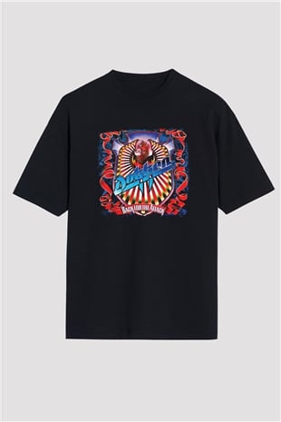 Dokken Baskılı Unisex Siyah Oversize Tişört
