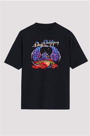 Dokken Baskılı Unisex Siyah Oversize Tişört - Tshirt