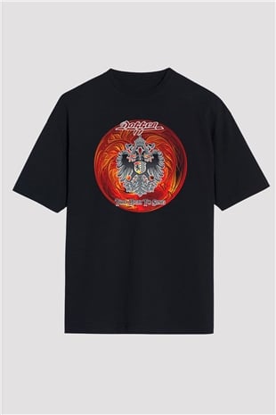 Dokken Baskılı Unisex Siyah Oversize Tişört - Tshirt