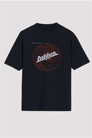 Dokken Baskılı Unisex Siyah Oversize Tişört