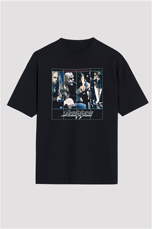 Dokken Baskılı Unisex Siyah Oversize Tişört