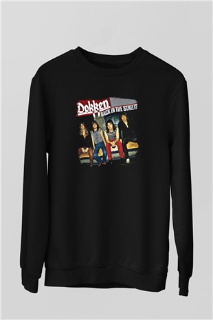 Dokken Baskılı Unisex Siyah Sweatshirt