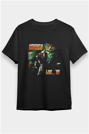Dokken Baskılı Unisex Siyah Tişört