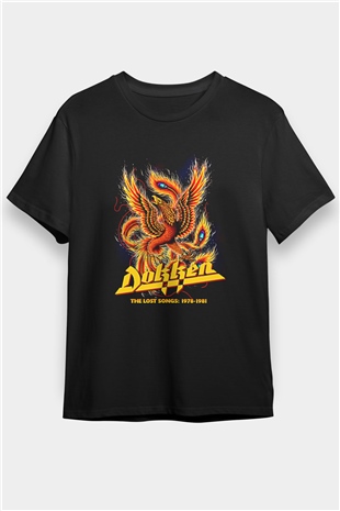 Dokken Baskılı Unisex Siyah Tişört - Tshirt