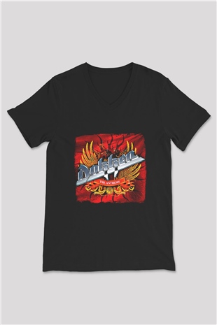 Dokken Baskılı Unisex Siyah V Yaka Tişört