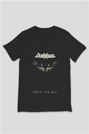 Dokken Siyah Unisex V Yaka Tişört