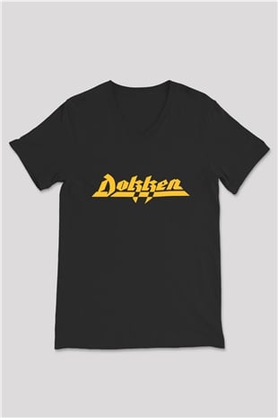Dokken Siyah Unisex V Yaka Tişört