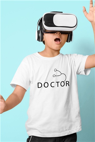 Doktor Baskılı Beyaz Unisex Çocuk Tişört