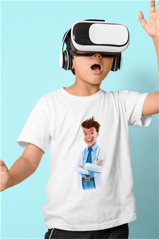 Doktor Baskılı Beyaz Unisex Çocuk Tişört