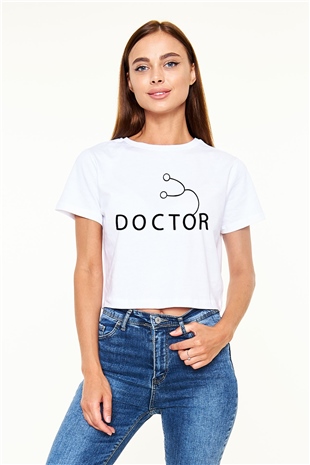 Doktor Beyaz Croptop Tişört