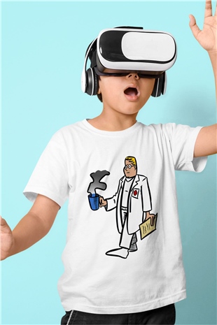 Doktor Beyaz Unisex Çocuk Tişört