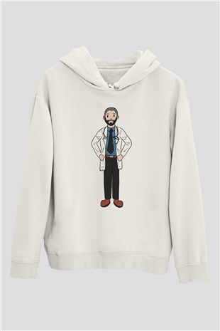 Doktor Beyaz Unisex Kapüşonlu Sweatshirt
