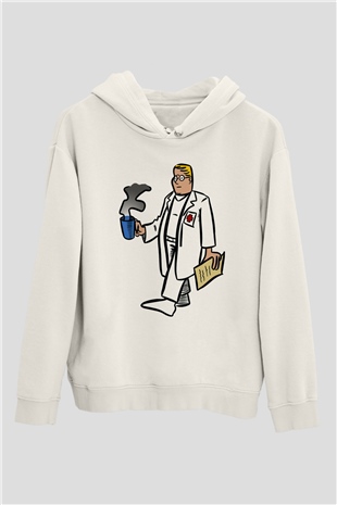 Doktor Beyaz Unisex Kapüşonlu Sweatshirt