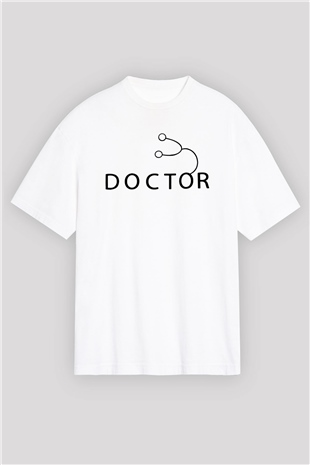Doktor Beyaz Unisex Oversize Tişört T-Shirt