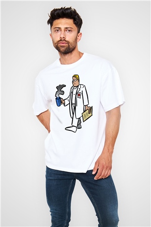 Doktor Beyaz Oversize Tişört Oversize T-shirt - TişörtFabrikası