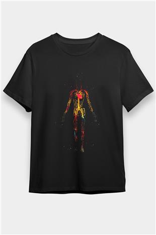 Dolaşım Sistemi Renkli Baskılı Unisex Siyah Tişört - Tshirt
