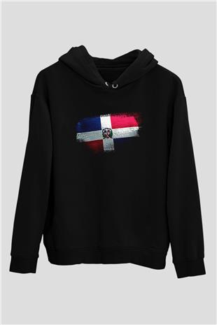 Dominik Cumhuriyeti - Dominican Republic Bayrağı Baskılı Unisex Siyah Hoodie