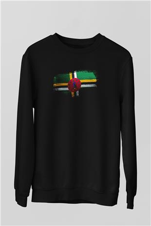 Dominika - Dominica Bayrağı Baskılı Unisex Siyah Sweatshirt