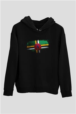Dominika - Dominica Bayrağı Baskılı Unisex Siyah Hoodie