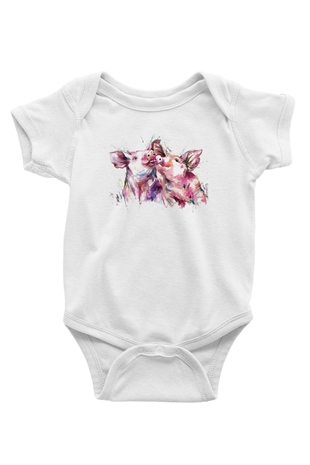 Domuz Baskılı Beyaz Unisex Bebek Body - Zıbın