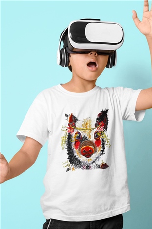Domuz Baskılı Beyaz Unisex Çocuk Tişört