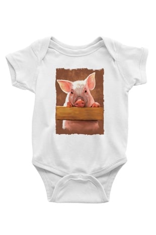 Domuz Beyaz Bebek Body - Zıbın