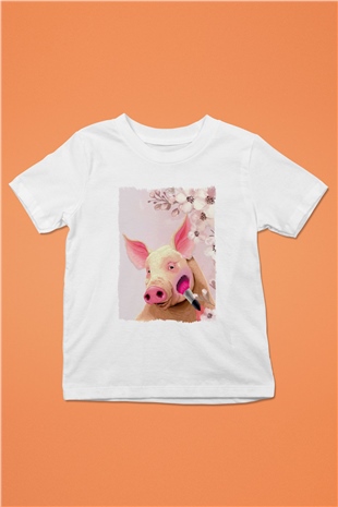 Domuz Beyaz Unisex Çocuk Tişört