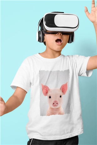 Domuz Beyaz Unisex Çocuk Tişört