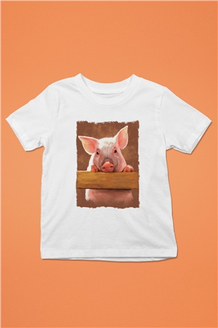Domuz Beyaz Unisex Çocuk Tişört