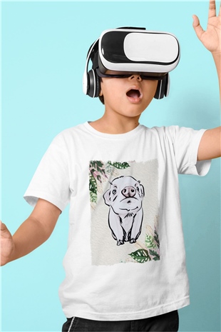 Domuz Beyaz Unisex Çocuk Tişört