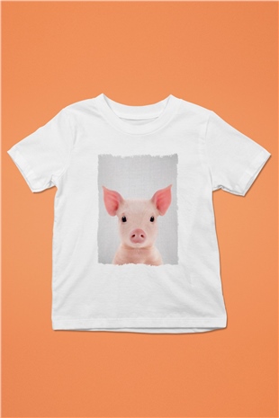 Domuz Beyaz Unisex Çocuk Tişört