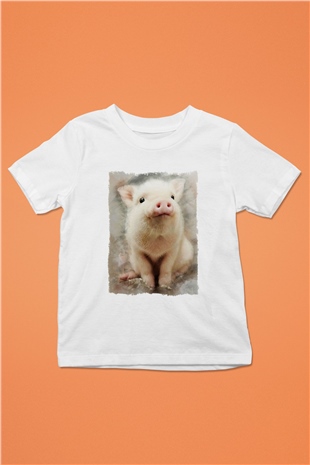 Domuz Beyaz Unisex Çocuk Tişört