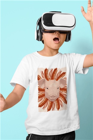 Domuz Beyaz Unisex Çocuk Tişört