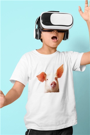 Domuz Beyaz Unisex Çocuk Tişört