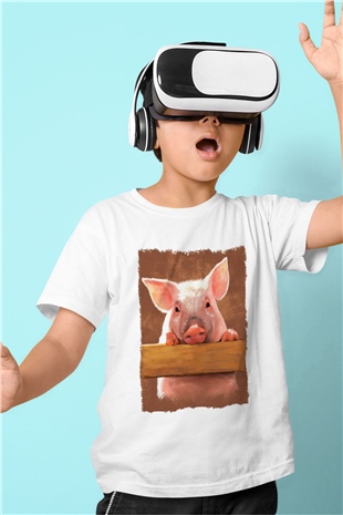 Domuz Beyaz Unisex Çocuk Tişört