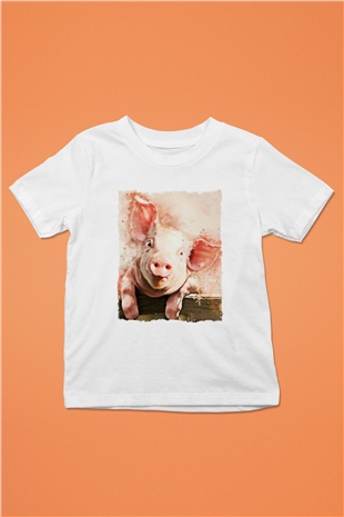 Domuz Beyaz Unisex Çocuk Tişört