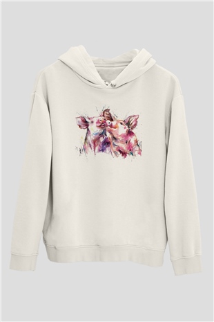 Domuz Beyaz Unisex Kapşonlu Sweatshirt