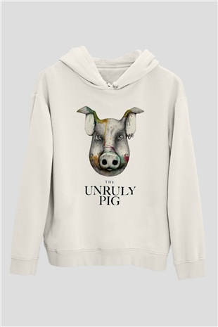 Domuz Beyaz Unisex Kapşonlu Sweatshirt