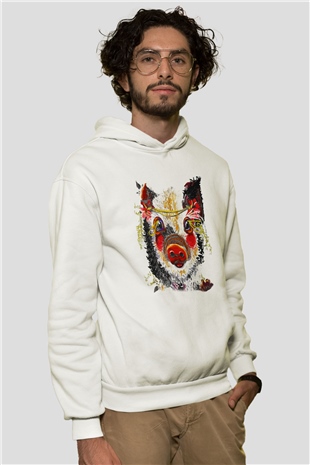 Domuz Beyaz Unisex Kapşonlu Sweatshirt