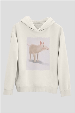 Domuz Beyaz Unisex Kapüşonlu Sweatshirt