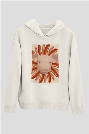 Domuz Beyaz Unisex Kapüşonlu Sweatshirt