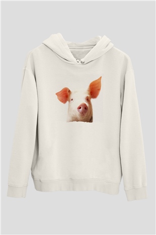 Domuz Beyaz Unisex Kapüşonlu Sweatshirt